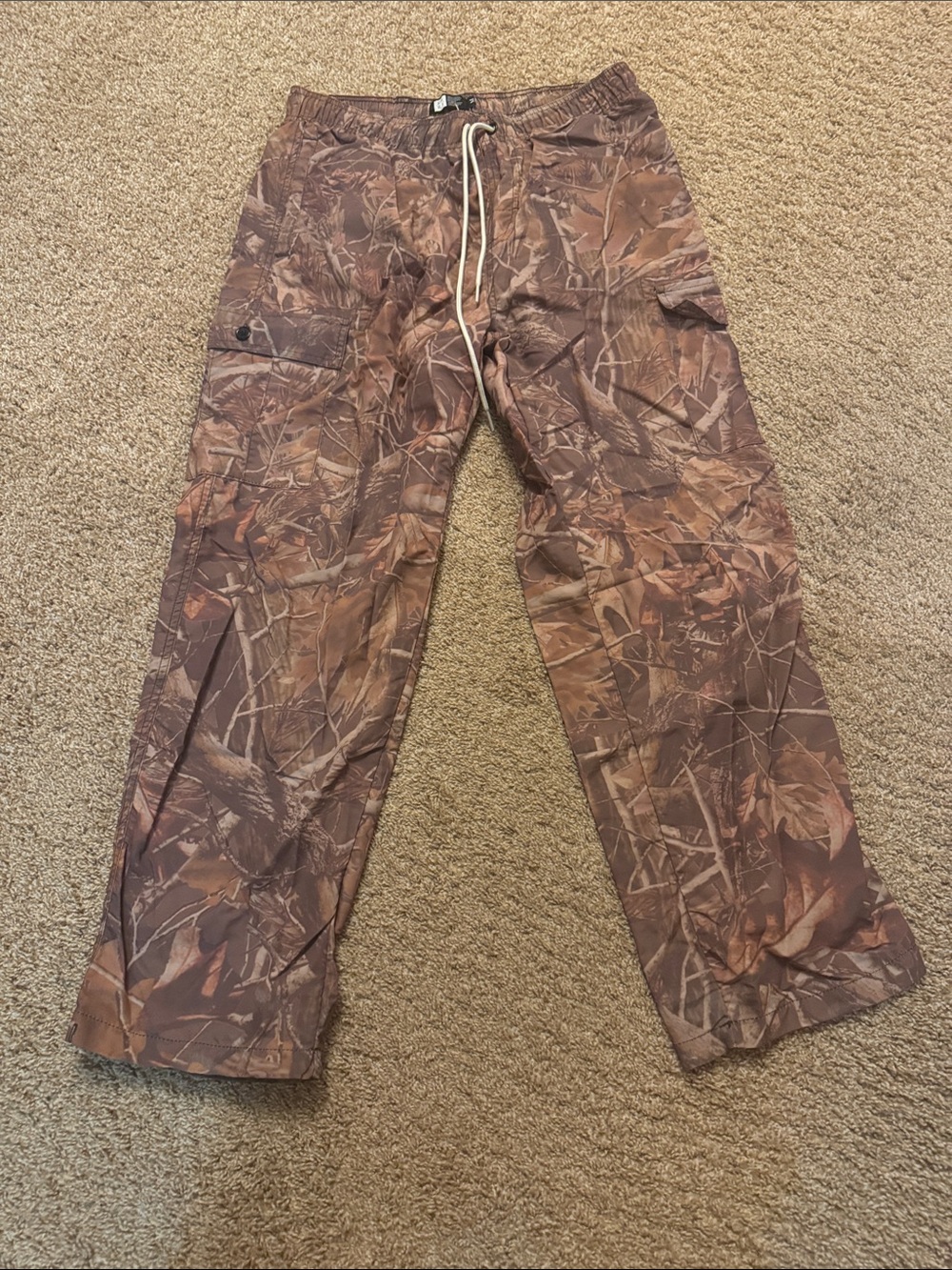 Men's Brown Camo Cargo Pants - Drawstring Waist